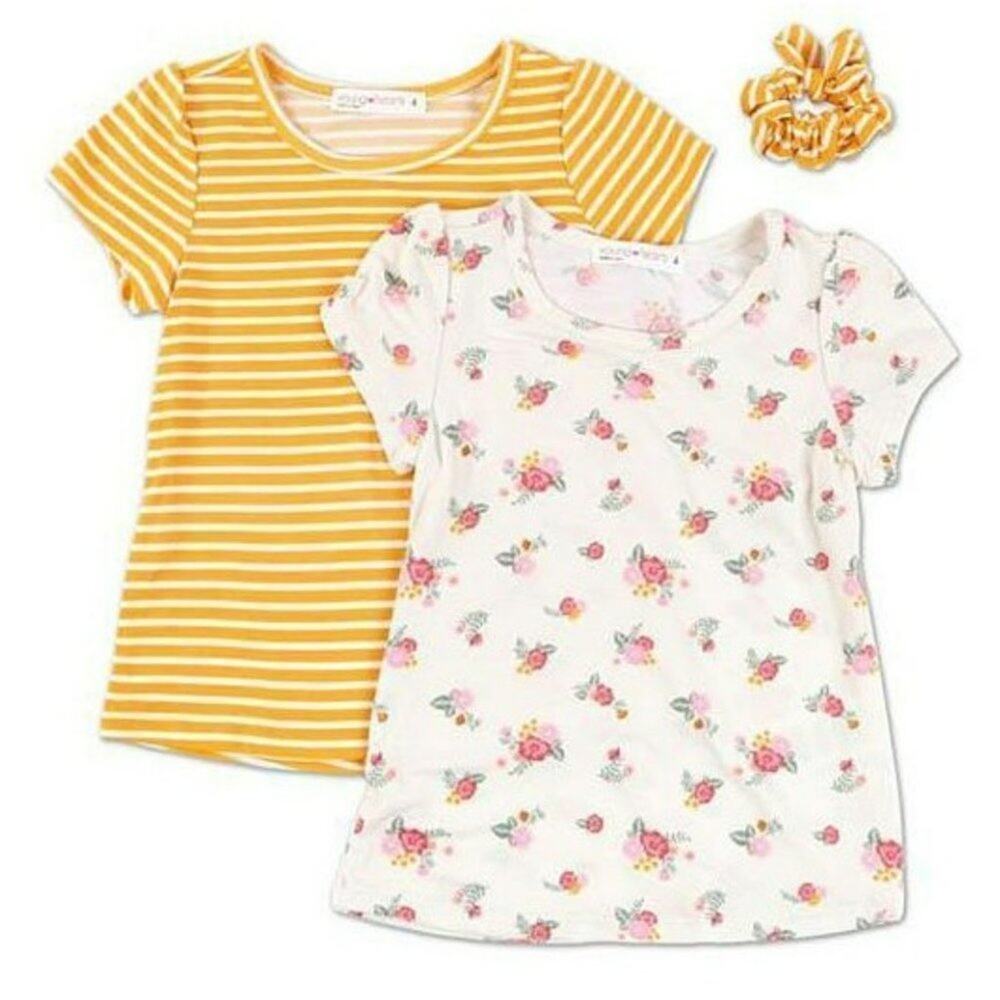 YELLOW Floral Stripe Tee & Scrunchie Set